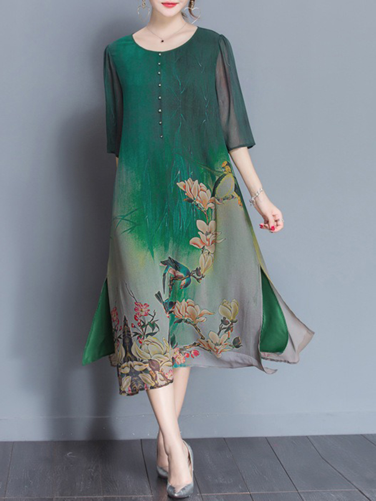 Chinese-Style-Floral-Print-Half-Sleeve-Loose-Dress-1419536