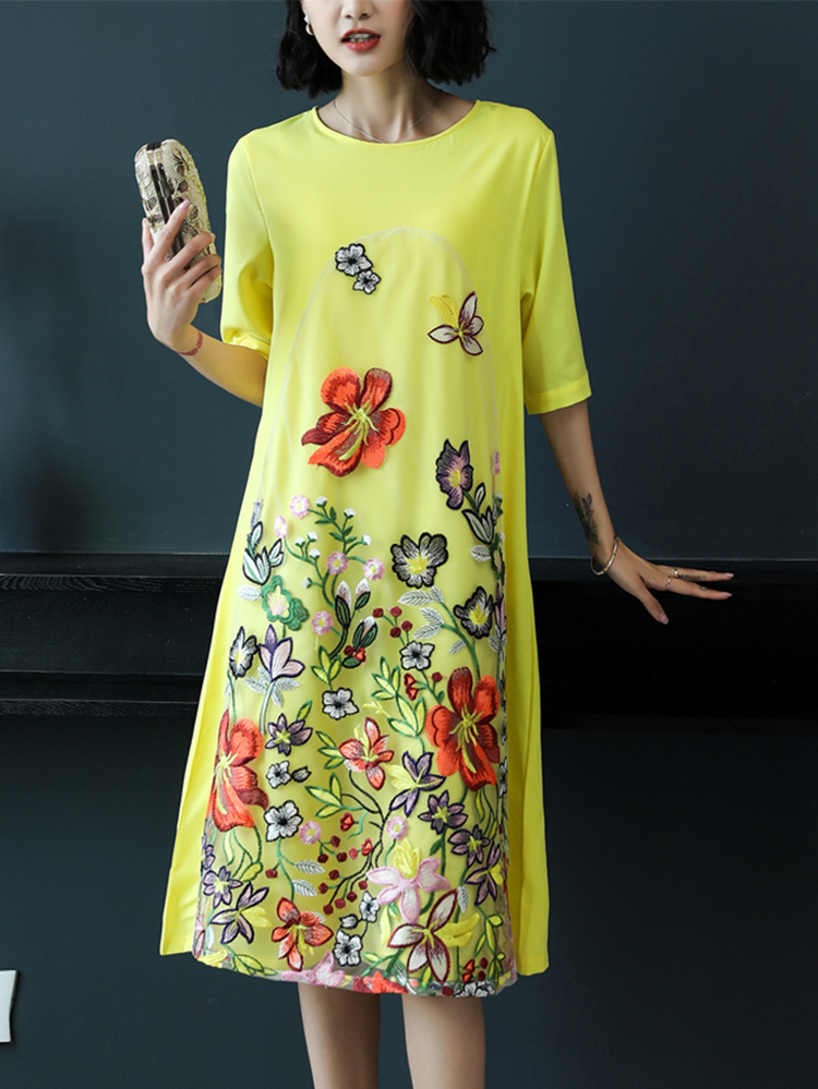 Elegant-Floral-Print-Embroidered-A-line-O-neck-Dress-1287765