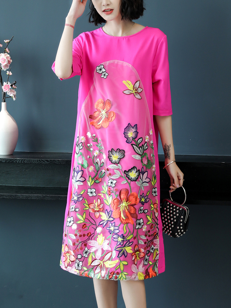 Elegant-Floral-Print-Embroidered-A-line-O-neck-Dress-1287765