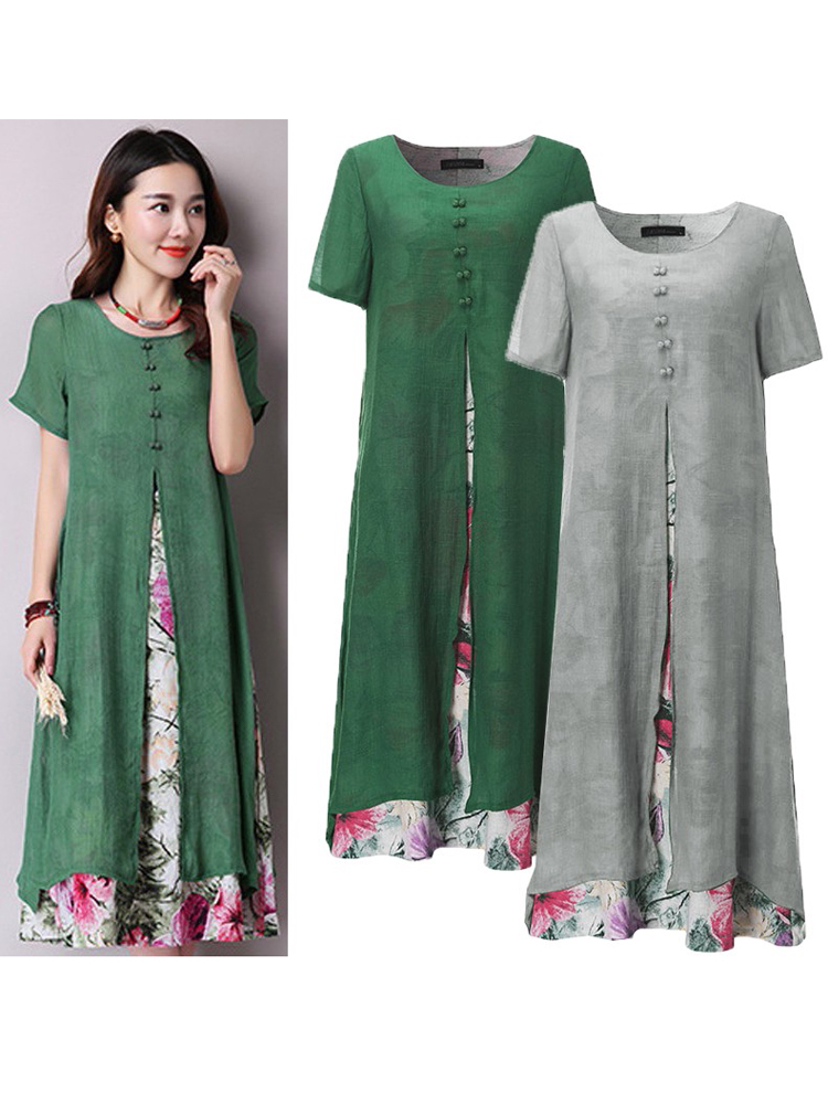 Elegant-Women-Floral-Printed-Dress-Two-Layers-High-Split-Dresses-1184061