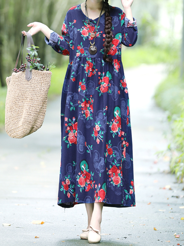 Floral-Elastic-Waist-Long-Sleeve-Maxi-Dress-1345039