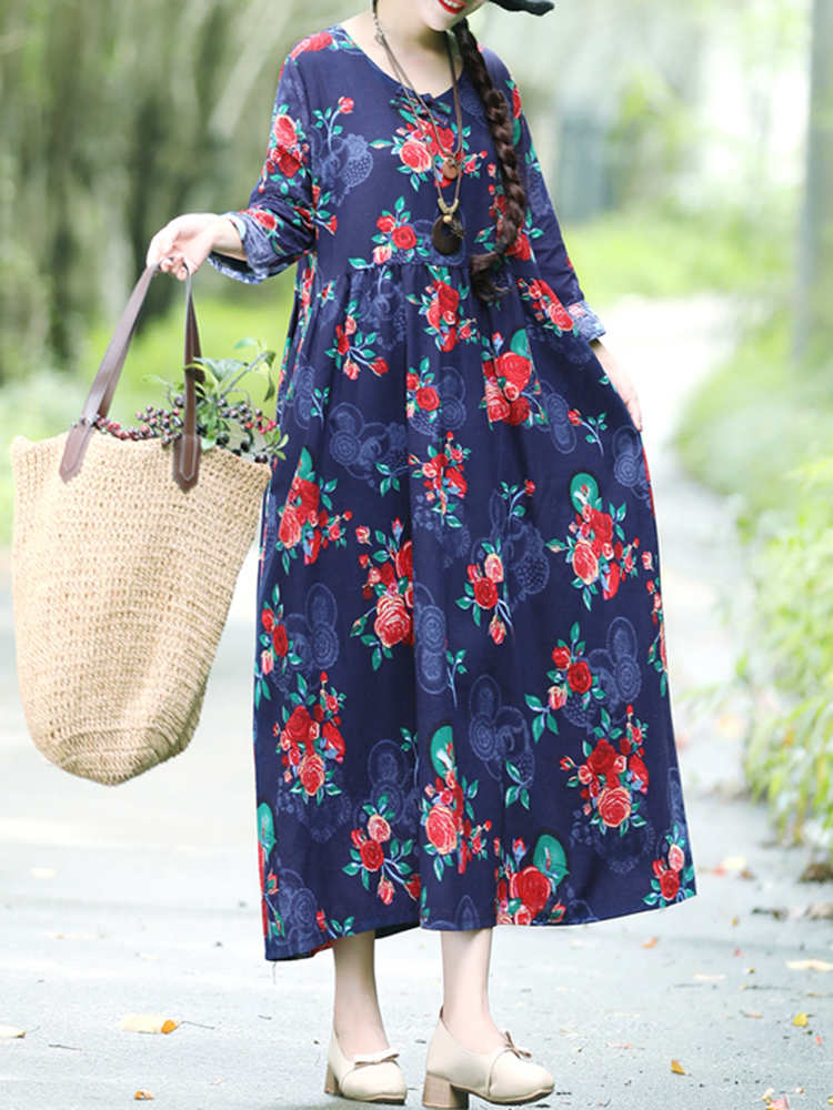 Floral-Elastic-Waist-Long-Sleeve-Maxi-Dress-1345039