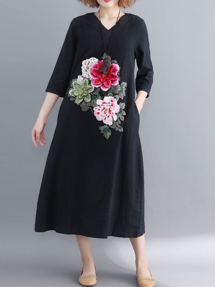 Floral-Embroidery-A-line-V-neck-Long-Sleeve-Maxi-Dress-1345278