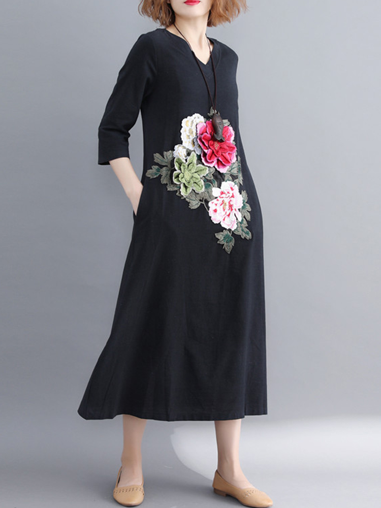 Floral-Embroidery-A-line-V-neck-Long-Sleeve-Maxi-Dress-1345278