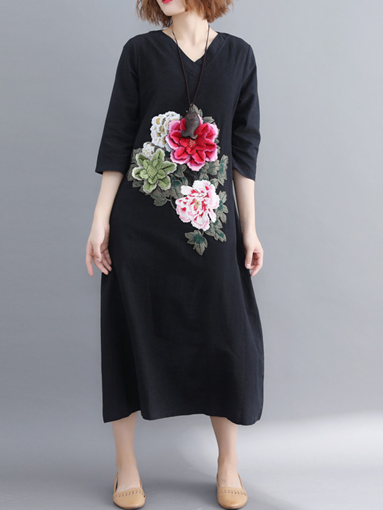 Floral-Embroidery-A-line-V-neck-Long-Sleeve-Maxi-Dress-1345278