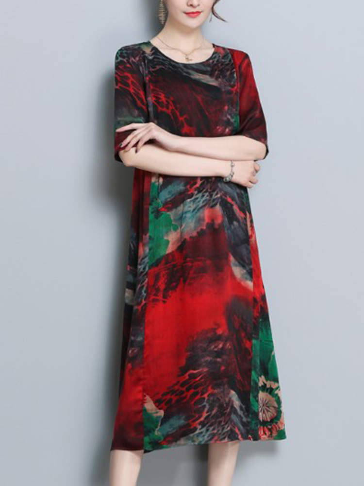 Floral-Print-O-neck-Half-Sleeve-Dress-1301070