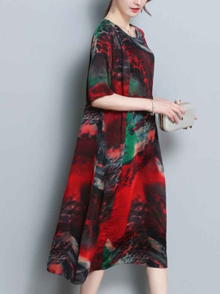 Floral-Print-O-neck-Half-Sleeve-Dress-1301070