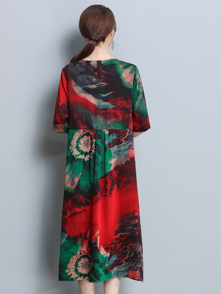 Floral-Print-O-neck-Half-Sleeve-Dress-1301070