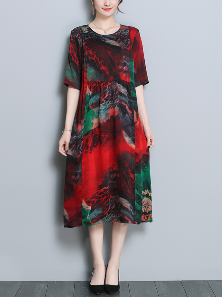 Floral-Print-O-neck-Half-Sleeve-Dress-1301070
