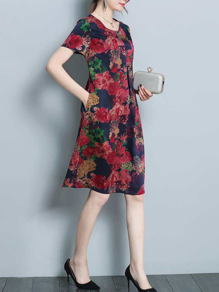 Floral-Print-Short-Sleeve-Pocket-Dress-1301068