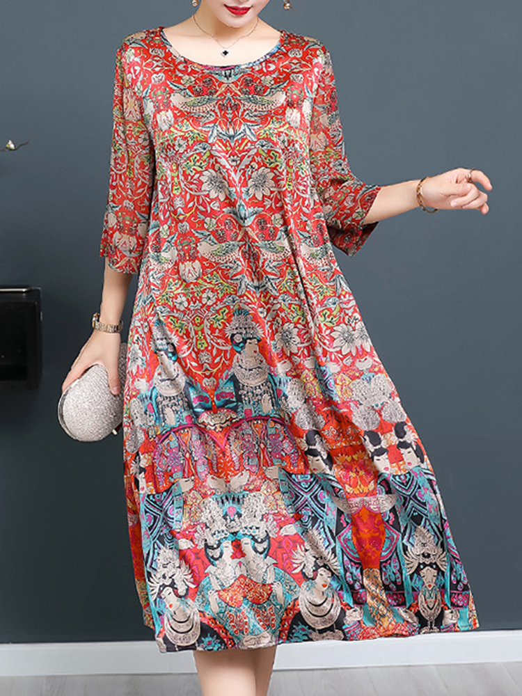 Plus-Size-Vintage-Art-Print-Half-Sleeve-Women-Dress-1423643