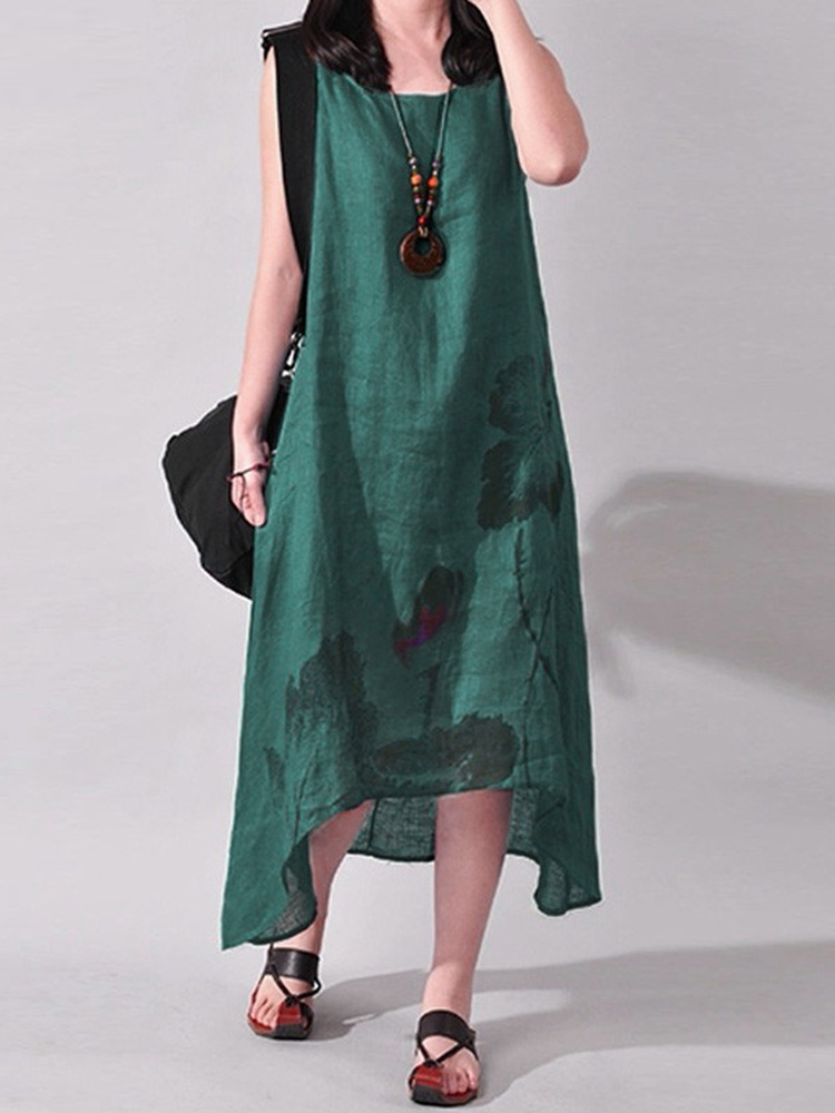 Vintage-Summer-Women-Folk-Style-Ink-Painting-Floral-Sleeveless-Dress-1122996