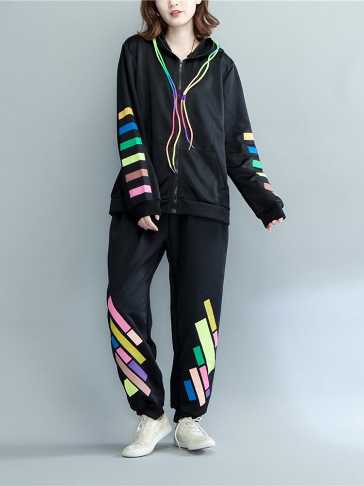 Autumn-Casual-Women-Color-Stripe-Loose-Cotton-Leisure-Suits-1204446