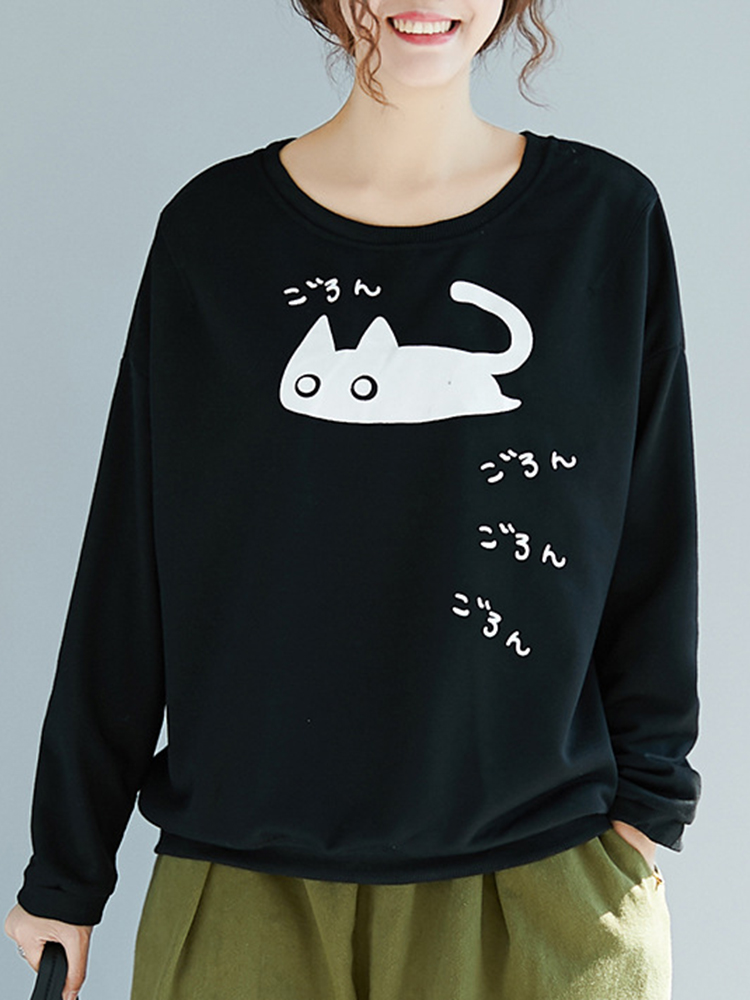 Cartoon-Cat-Print-Crew-Neck-Long-Sleeve-Women-Sweatshirt-1403107