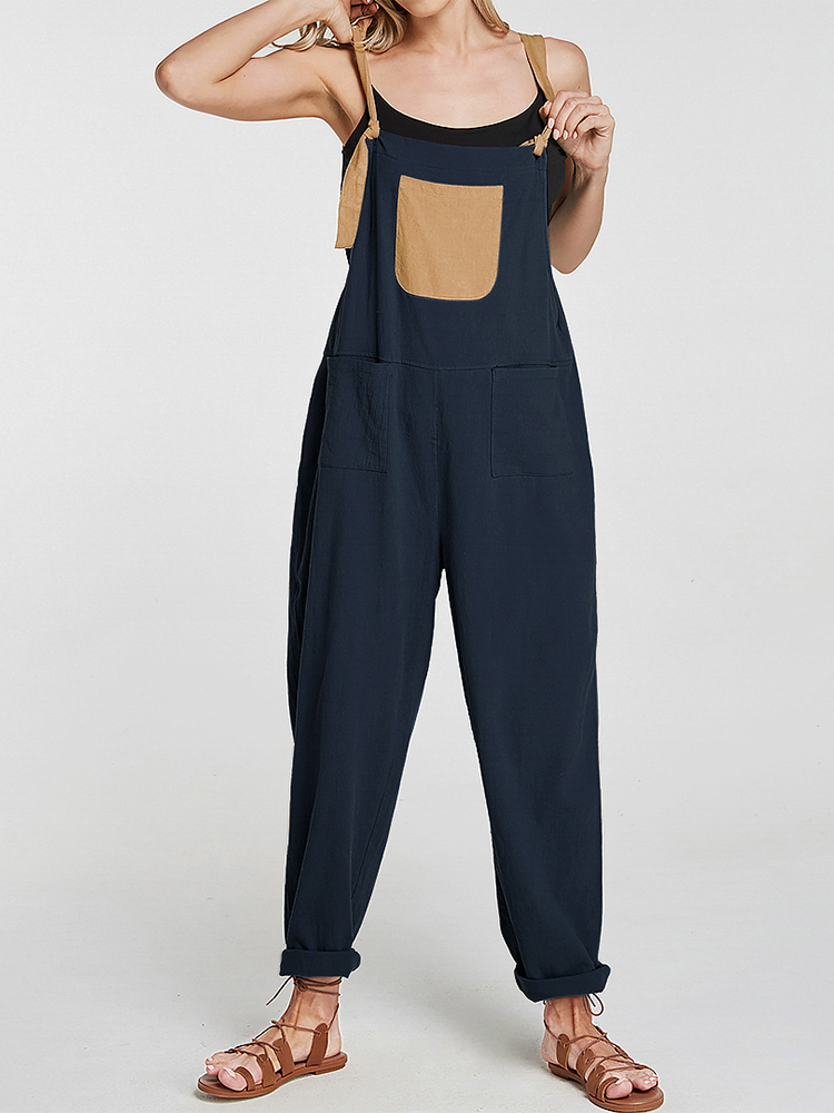 Plus-Size-Patchwork-Pockets-Straps-Women-Casual-Jumpsuit-1474129