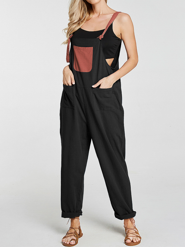 Plus-Size-Patchwork-Pockets-Straps-Women-Casual-Jumpsuit-1474129