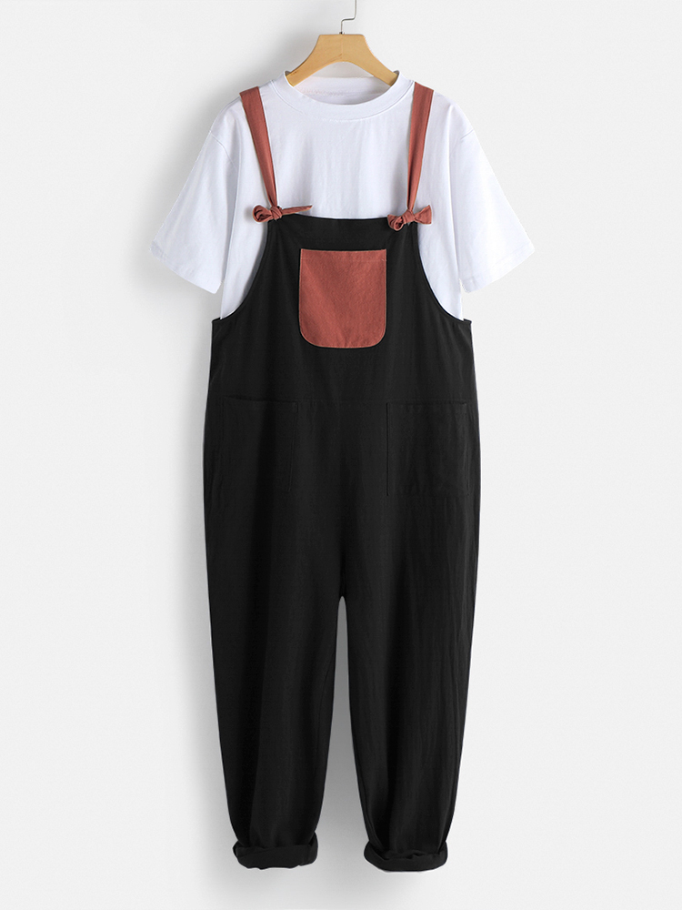 Plus-Size-Patchwork-Pockets-Straps-Women-Casual-Jumpsuit-1474129