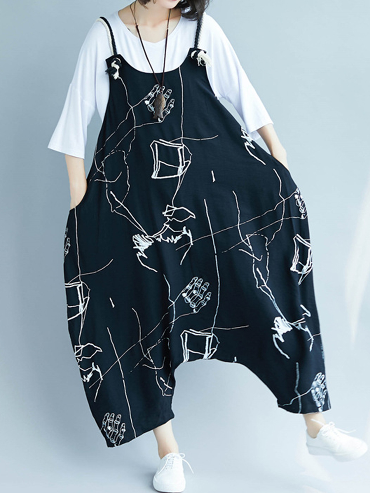 Women-Casual-Loose-Art-Print-Black-Spaghetti-Strap-Baggy-Jumpsuit-1360145