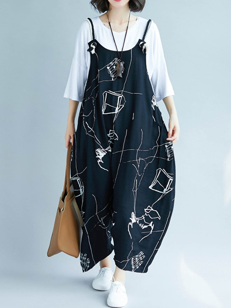 Women-Casual-Loose-Art-Print-Black-Spaghetti-Strap-Baggy-Jumpsuit-1360145