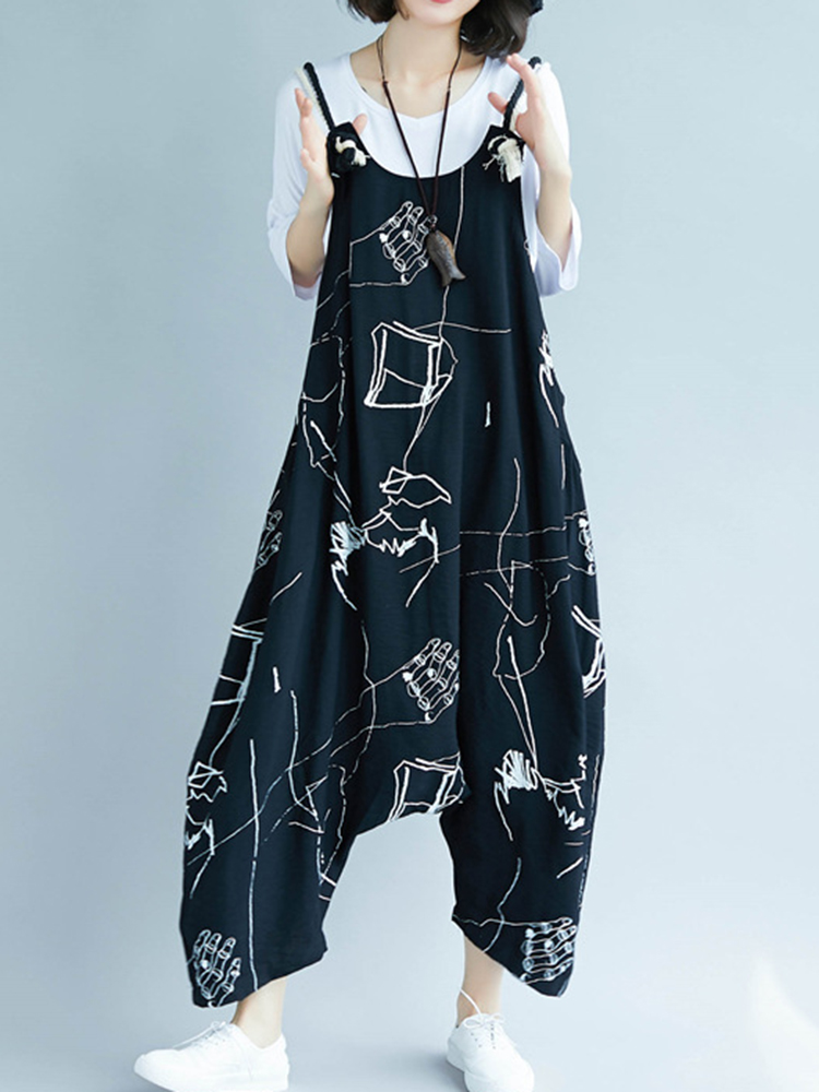 Women-Casual-Loose-Art-Print-Black-Spaghetti-Strap-Baggy-Jumpsuit-1360145