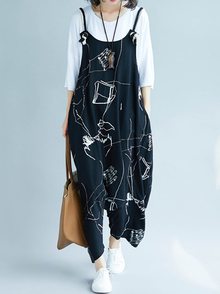 Women-Casual-Loose-Art-Print-Black-Spaghetti-Strap-Baggy-Jumpsuit-1360145