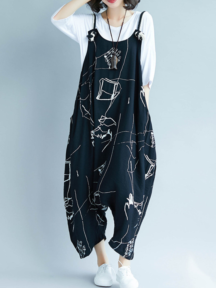 Women-Casual-Loose-Art-Print-Black-Spaghetti-Strap-Baggy-Jumpsuit-1360145