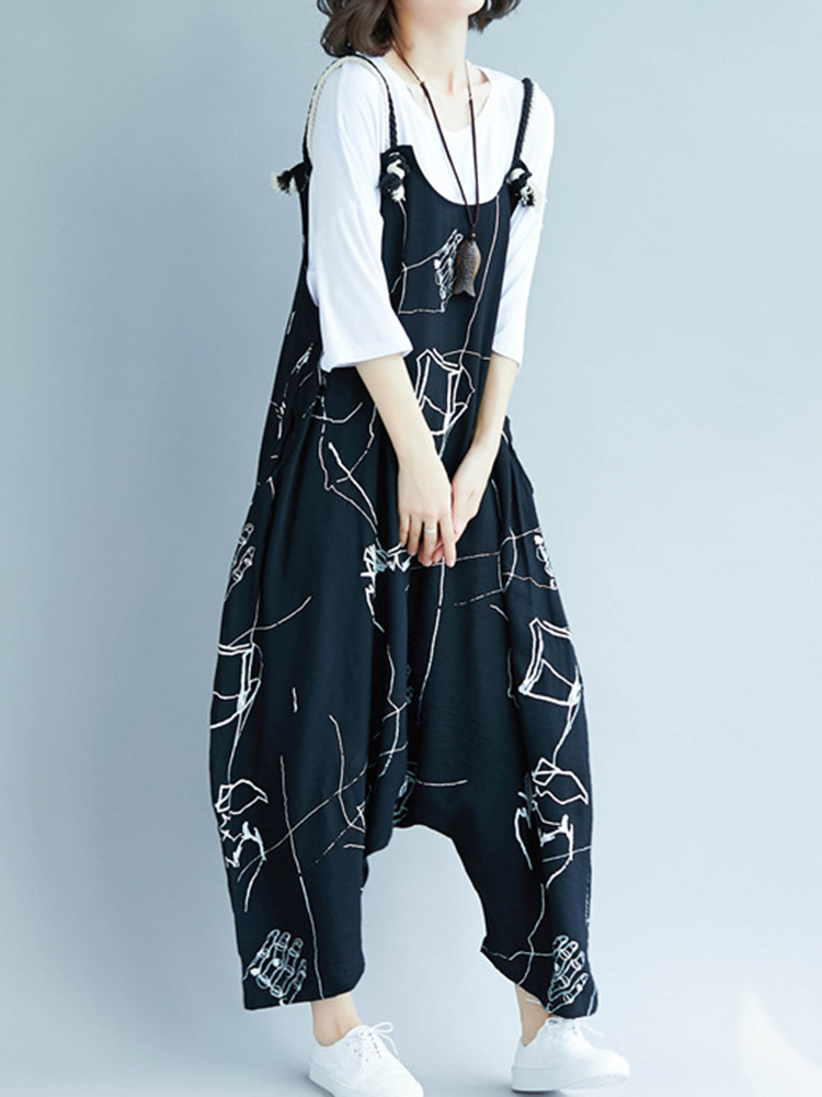 Women-Casual-Loose-Art-Print-Black-Spaghetti-Strap-Baggy-Jumpsuit-1360145