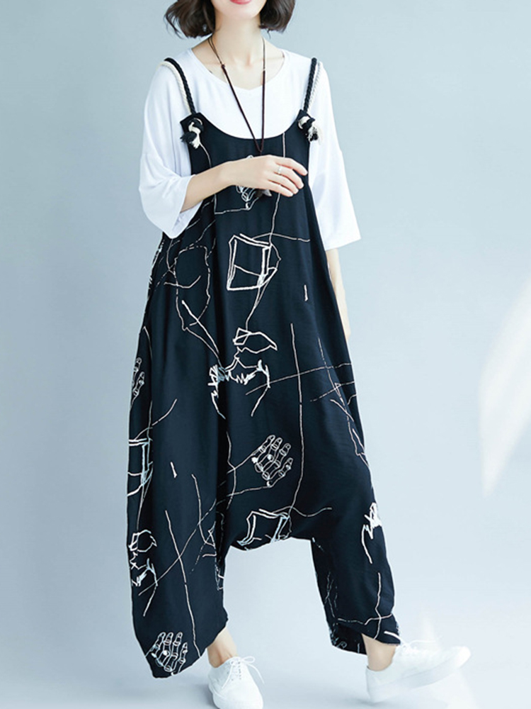 Women-Casual-Loose-Art-Print-Black-Spaghetti-Strap-Baggy-Jumpsuit-1360145