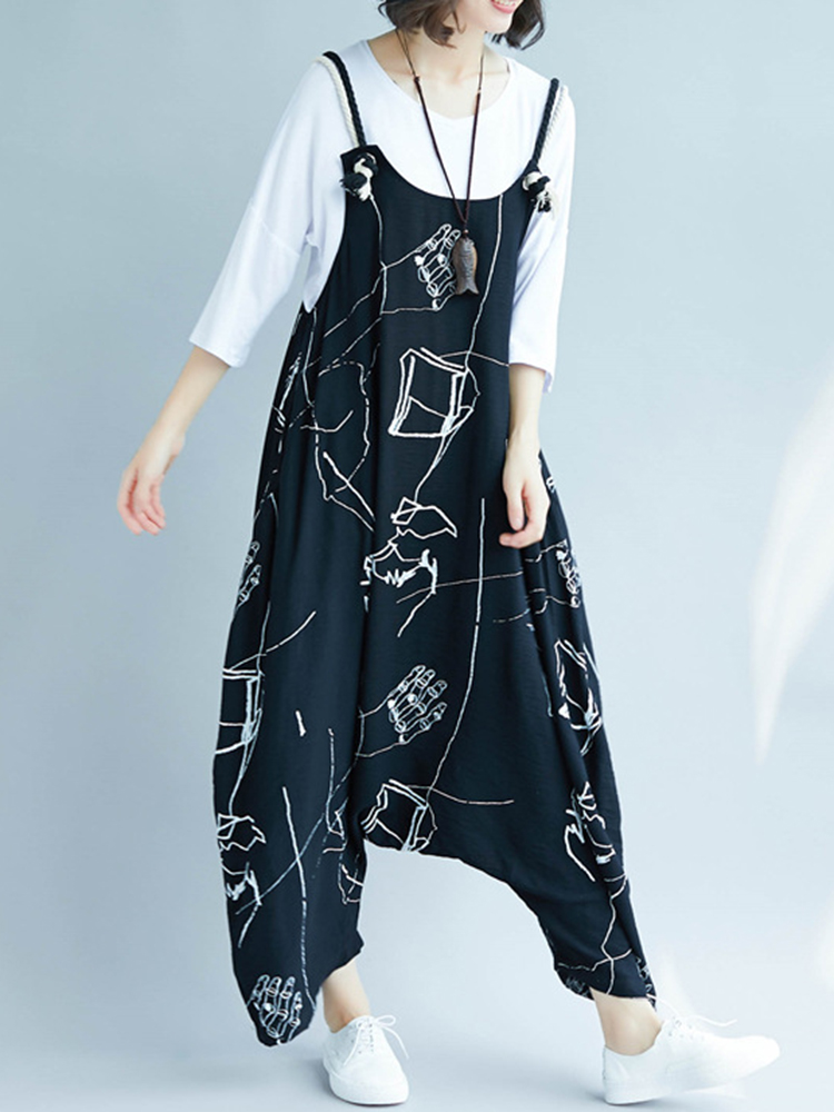 Women-Casual-Loose-Art-Print-Black-Spaghetti-Strap-Baggy-Jumpsuit-1360145