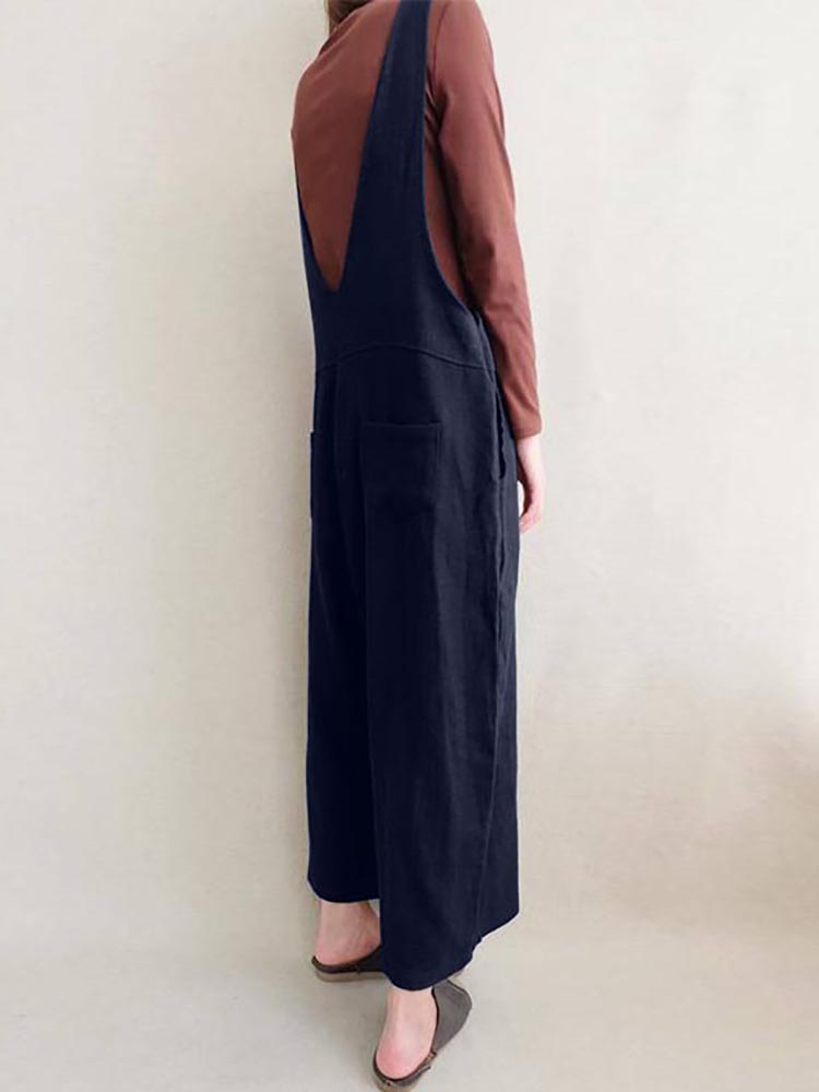 Women-Leisure-Cotton-Jumpsuits-Wide-Leg-Pants-Loose-with-Button-1278259