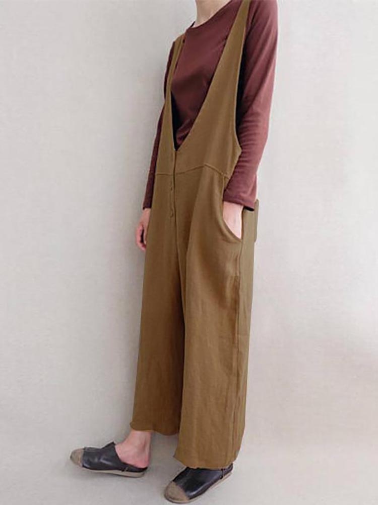 Women-Leisure-Cotton-Jumpsuits-Wide-Leg-Pants-Loose-with-Button-1278259