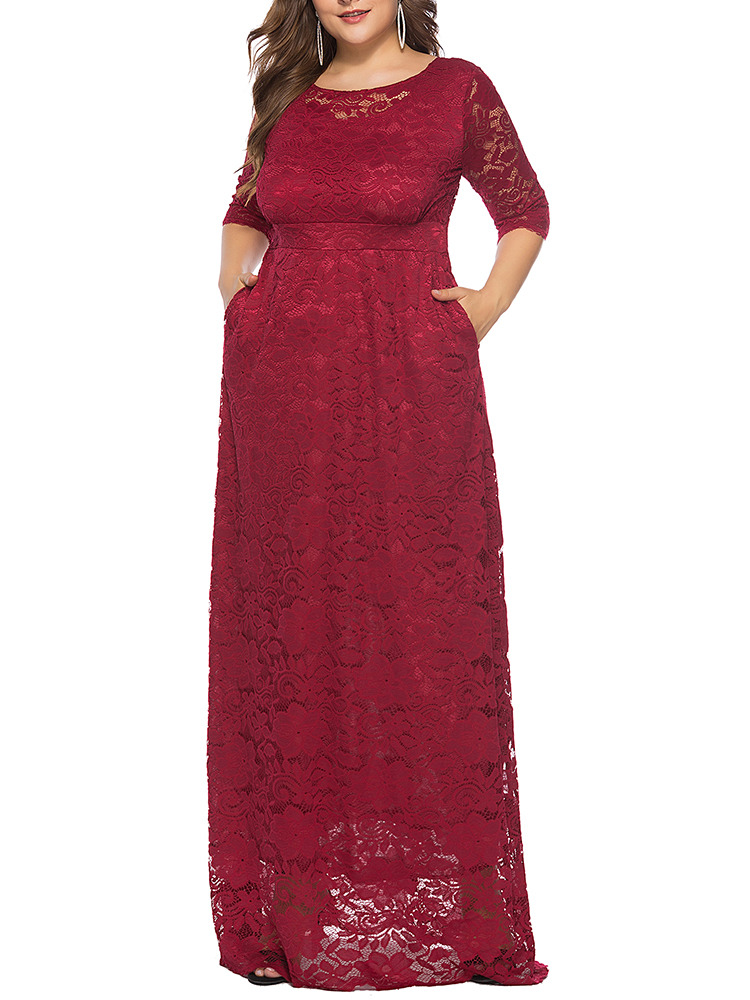 Plus-Size-Women-Elegant-34-Sleeve-Lace-Long-Dress-1411776