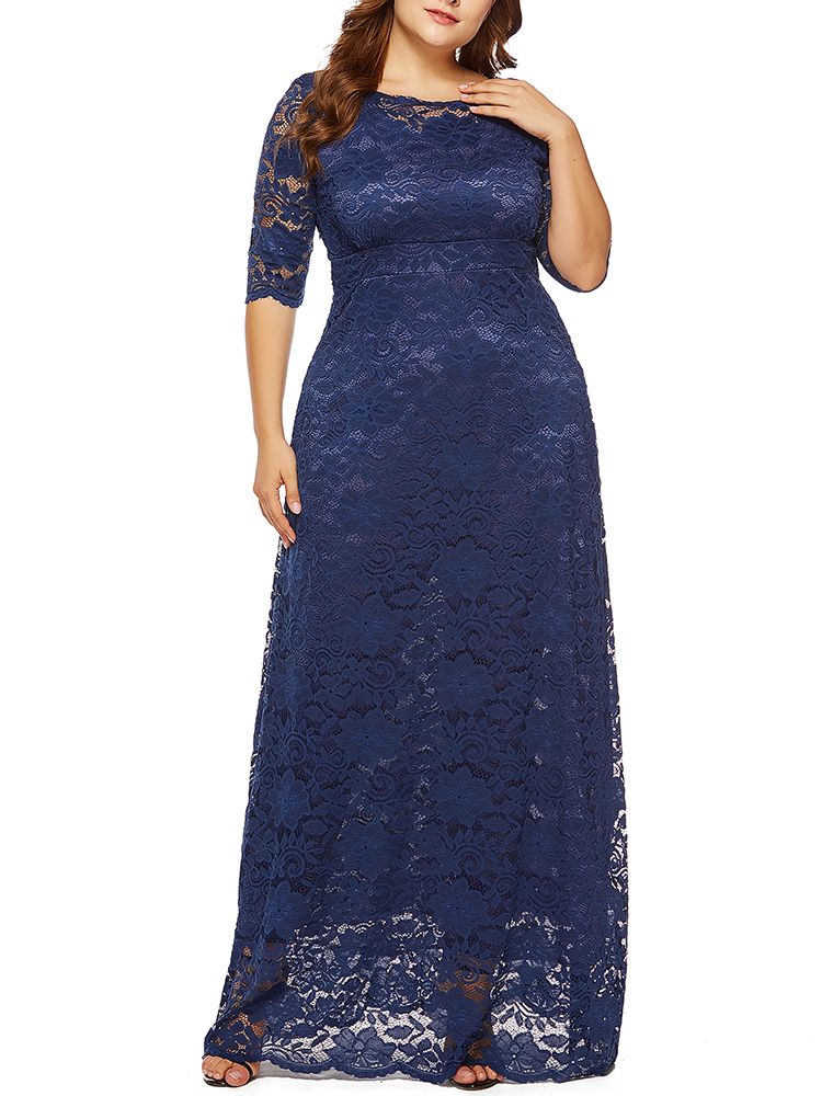 Plus-Size-Women-Elegant-34-Sleeve-Lace-Long-Dress-1411776