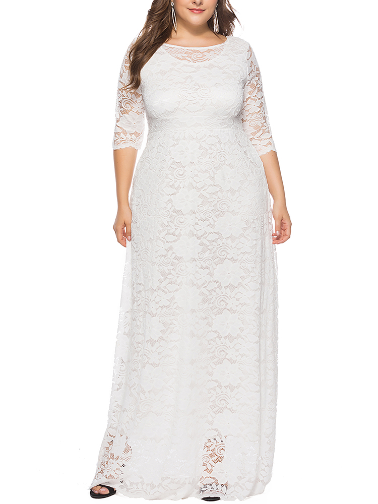 Plus-Size-Women-Elegant-34-Sleeve-Lace-Long-Dress-1411776