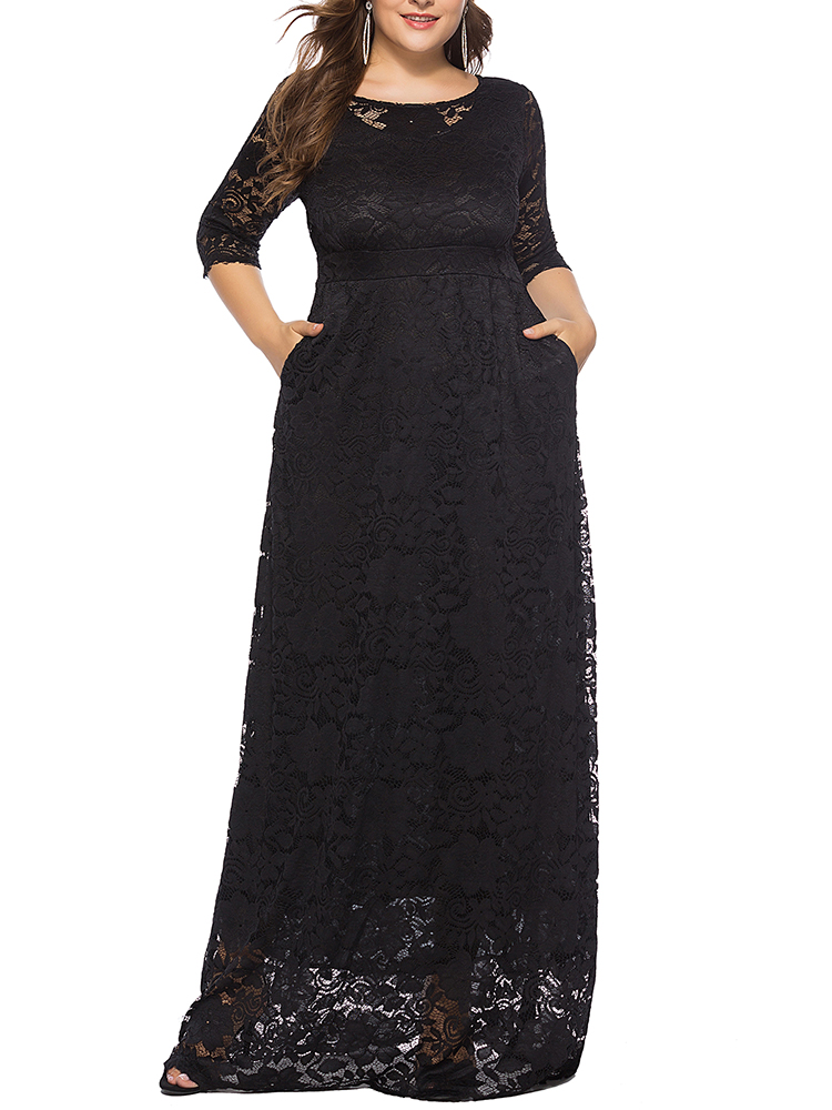 Plus-Size-Women-Elegant-34-Sleeve-Lace-Long-Dress-1411776