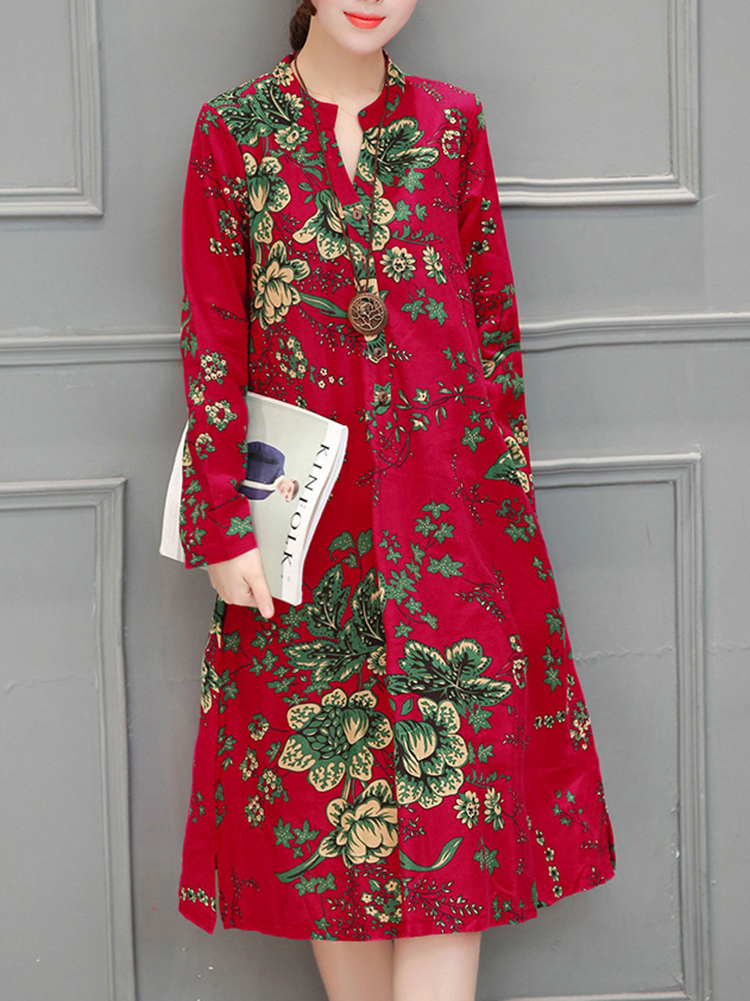 Chinese-Style-Vintage-Floral-V-neck-Long-Sleeve-Dress-with-Pockets-1344607