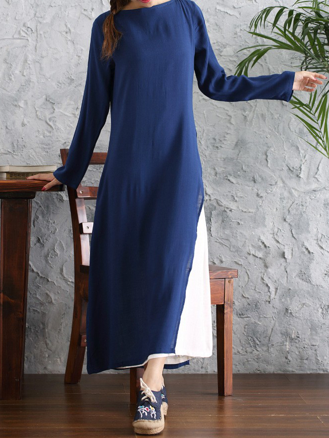 Elegant-Color-Contrast-Patchwork-Long-Sleeve-Fake-Two-Piece-Maxi-Dress-1094081