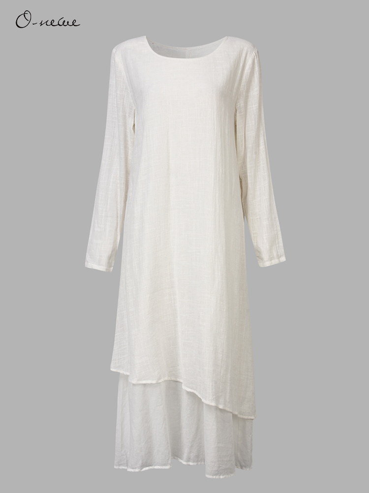 Elegant-Women-Fake-Two-piece-Drawstring-Slim-A-line-Dress-1079380