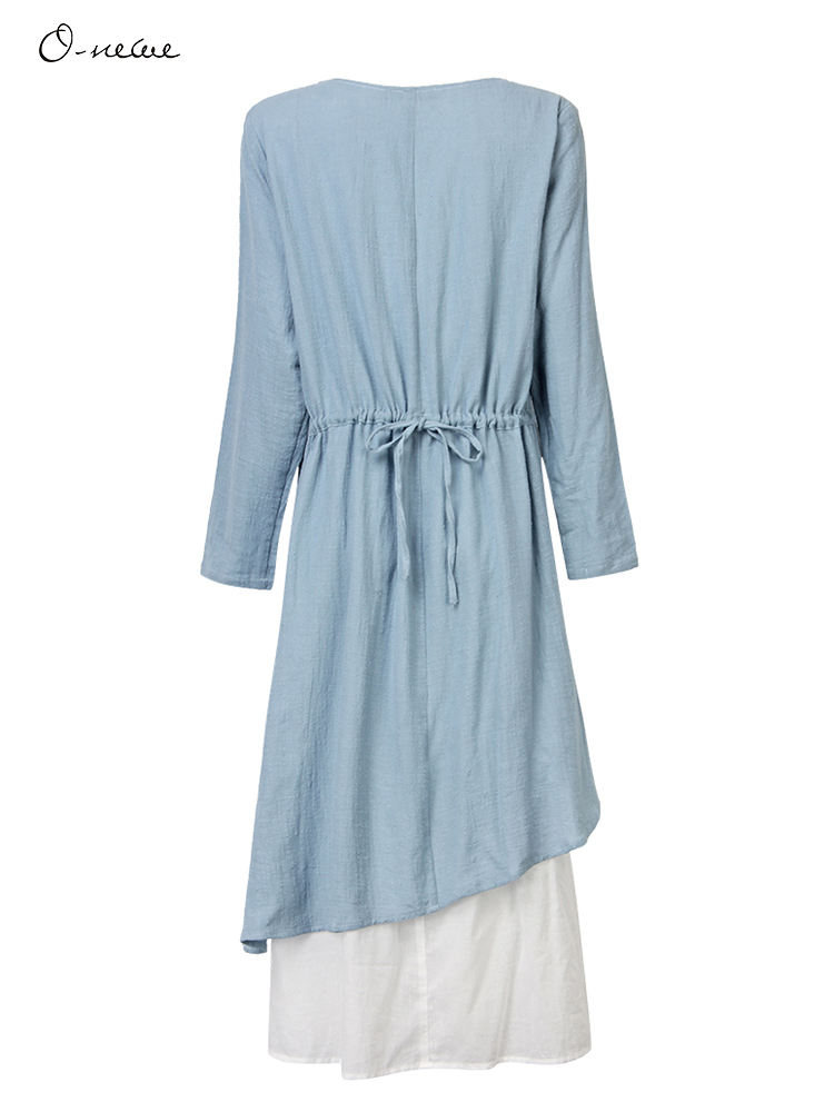 Elegant-Women-Fake-Two-piece-Drawstring-Slim-A-line-Dress-1079380