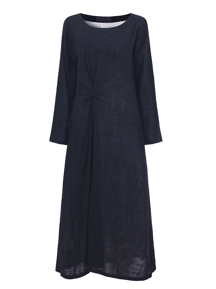 L-5XL-Casual-Women-Fold-Maxi-Dress-1124418