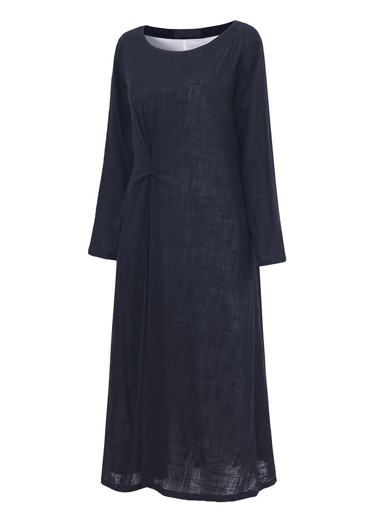 L-5XL-Casual-Women-Fold-Maxi-Dress-1124418