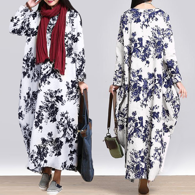 L-5XL-Casual-Women-Loose-Floral-Print-Dress-1135339