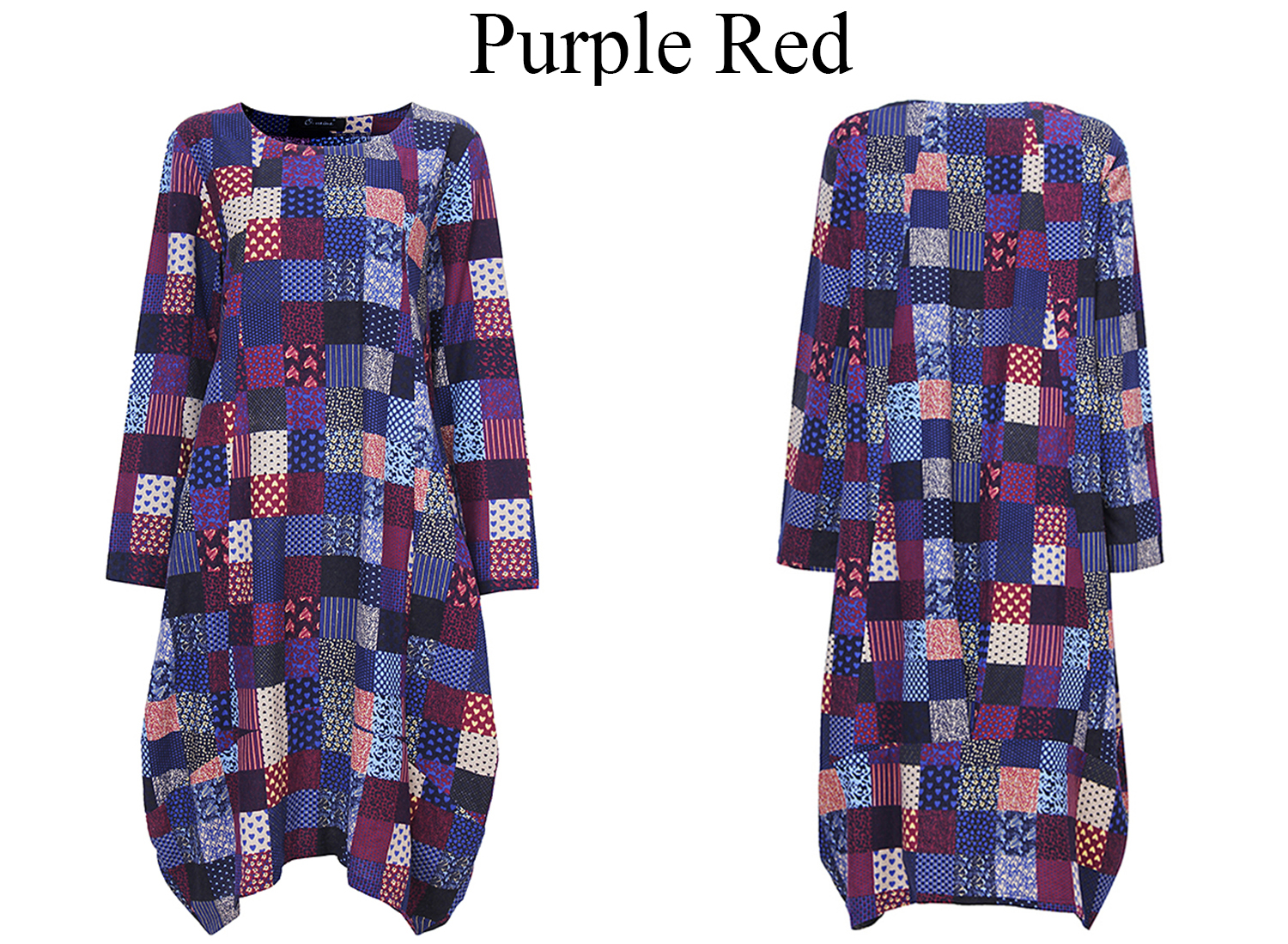 L-5XL-Vintage-Women-Color-Block-Printed-Dress-1109439