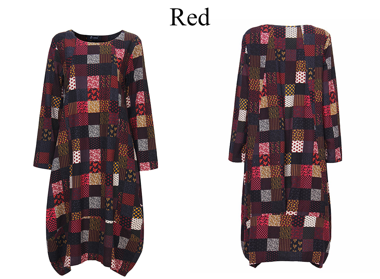 L-5XL-Vintage-Women-Color-Block-Printed-Dress-1109439