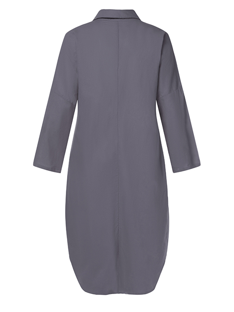 M-5XL-Cotton-Solid-Color-Long-Sleeve-Women-Dress-1404096