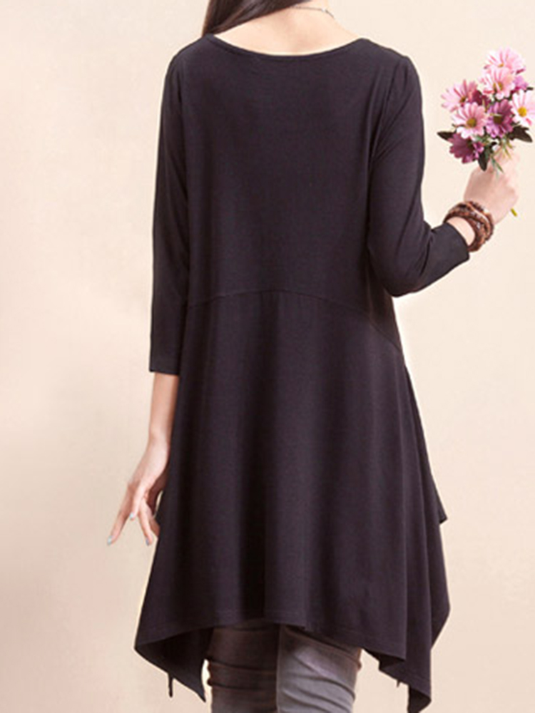 O-NEWE-L-5XL-Casual-Women-Solid-Color-Hem-Asymmetric-Dress-1114400