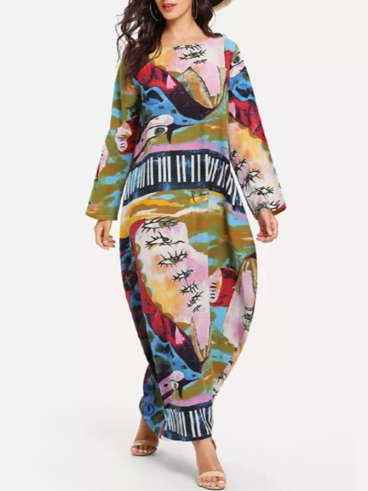Plus-Size-Art-Print-Crew-Neck-Long-Sleeve-Baggy-Maxi-Dress-1387877