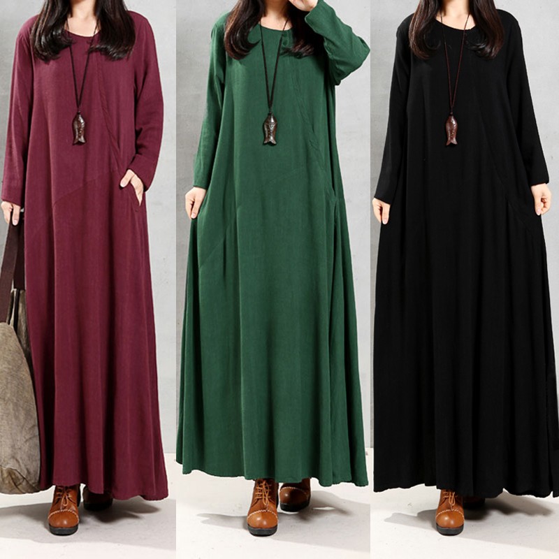 Plus-Size-Elegant-Women-Vintage-Long-Sleeve-Pockets-Dresses-1189964