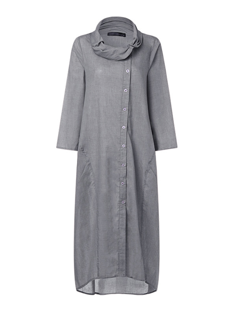 S-5XL-Elegant-Turtle-Neck-Long-Sleeve-Baggy-Dress-with-Pockets-1383769