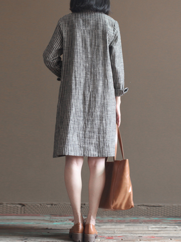 S-5XL-Women-Vintage-Long-Sleeve-Striped-Shirt-Dress-with-Button-1356051